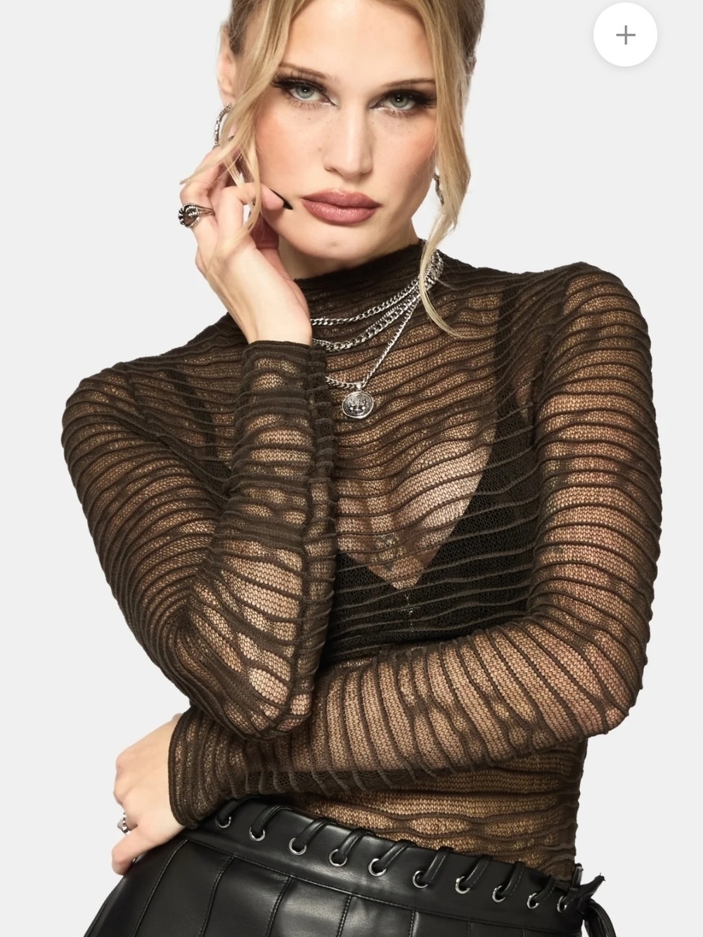 Disturbia Black Sheer Striped Mesh Long-Sleeve Top